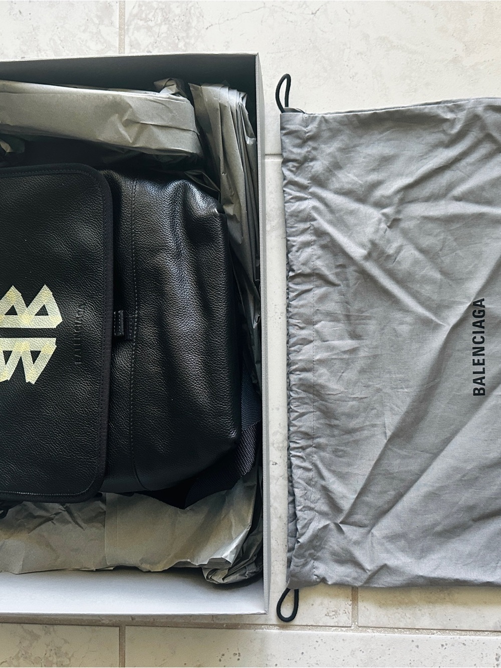 Balenciaga Black Leather Backpack with Contrasting Logo
